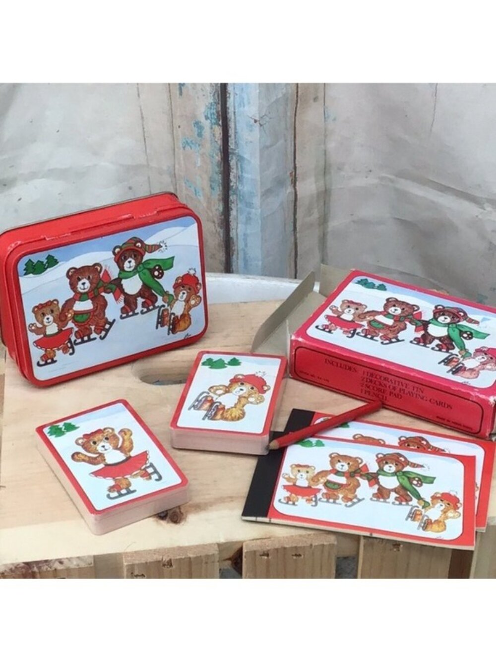 Christmas Around The World Ice Skating Teddy Bears Double Deck Playing Card Set